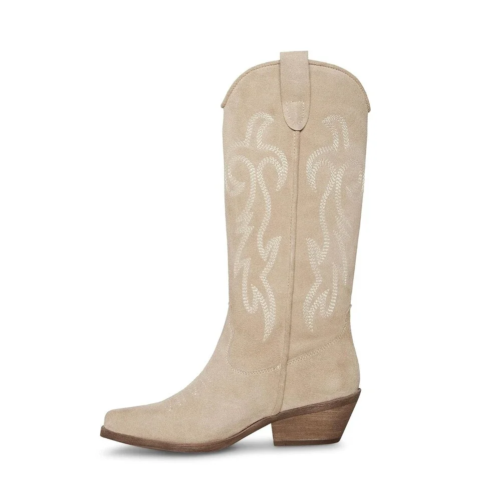 Steve Madden Windie Western Boots Womens US 7.5 Sand Leather Block Heel HTAT1368